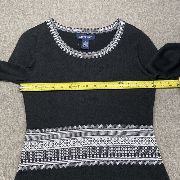 Artisan Knit A-Line Combo Dress Women's Small Round Neck 3/4 Sleeve Onyx NWT - Picture 11 of 16